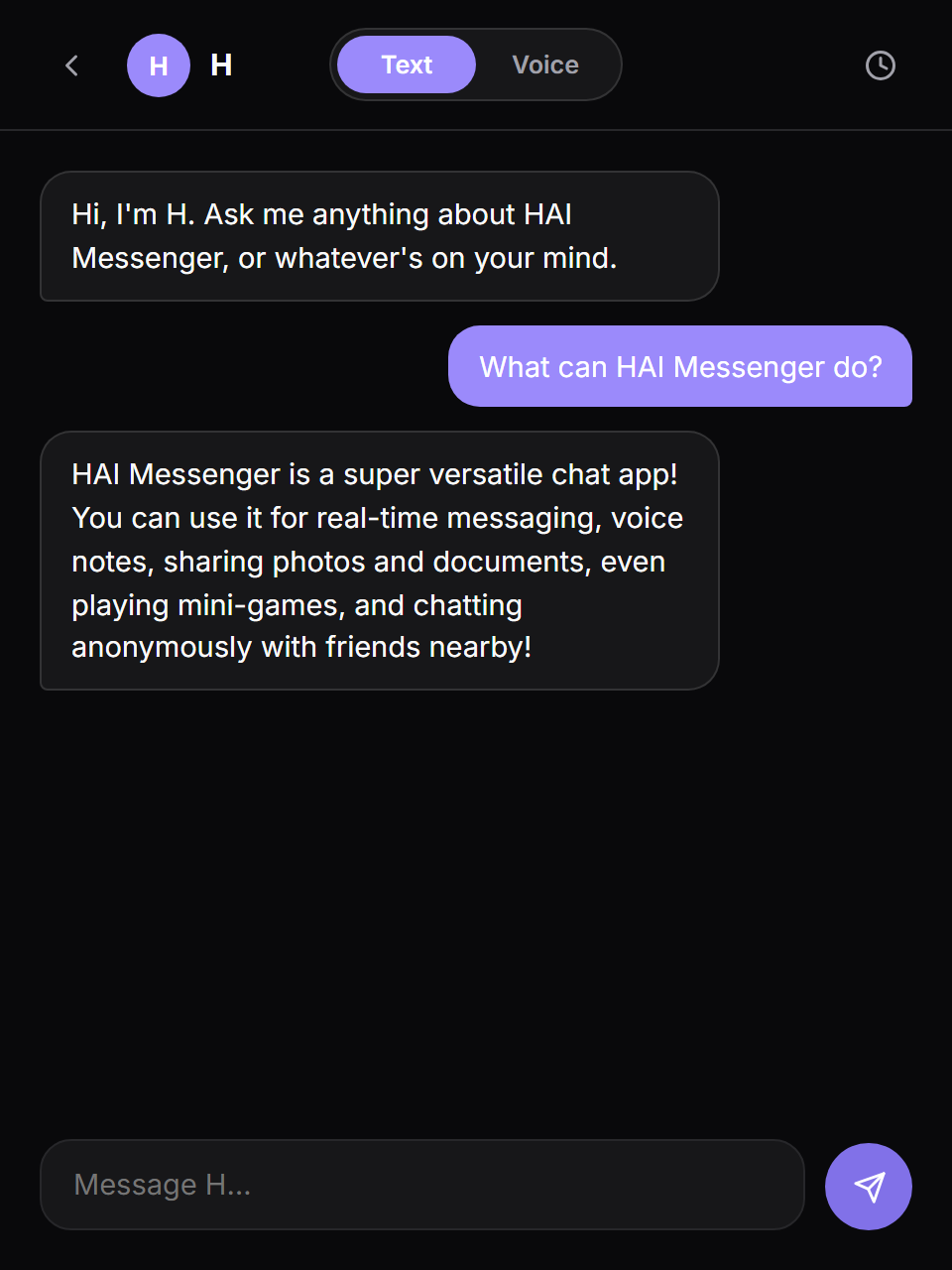 H AI text chat interface
