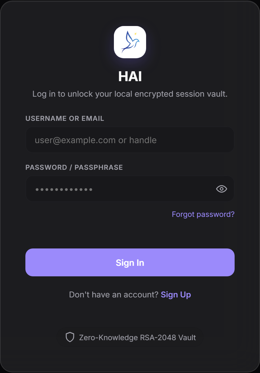 HAI Messenger sign-in screen